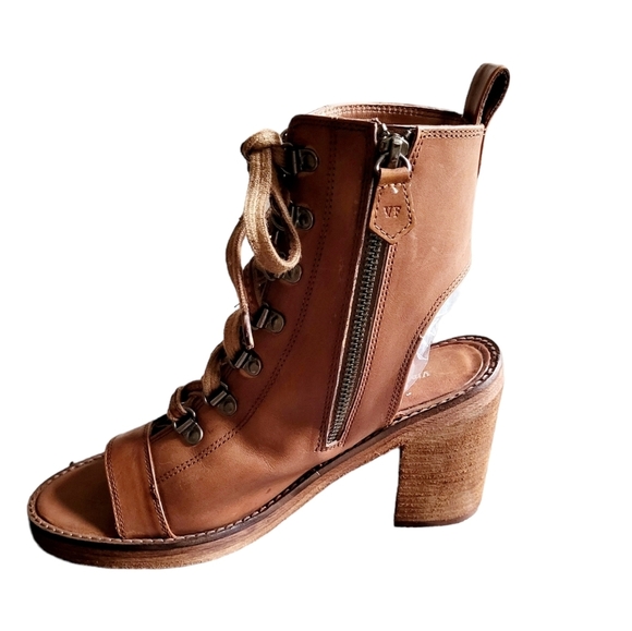 Vintage Foundry Co Odette Lace Up Mid Calf Peep Toe Boot Size 8 - Picture 2 of 16